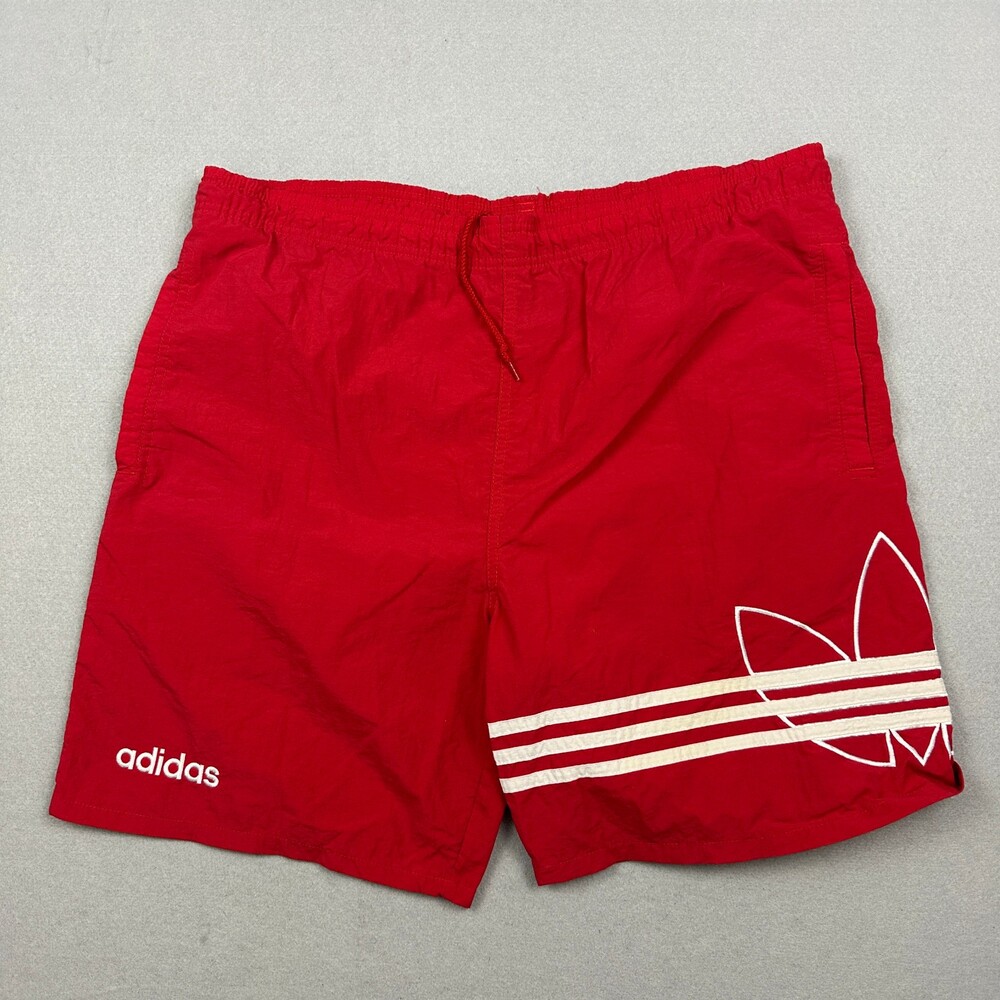 Vintage Adidas Shorts Men Medium Red Big Trefoil Nylon Athletic Running M